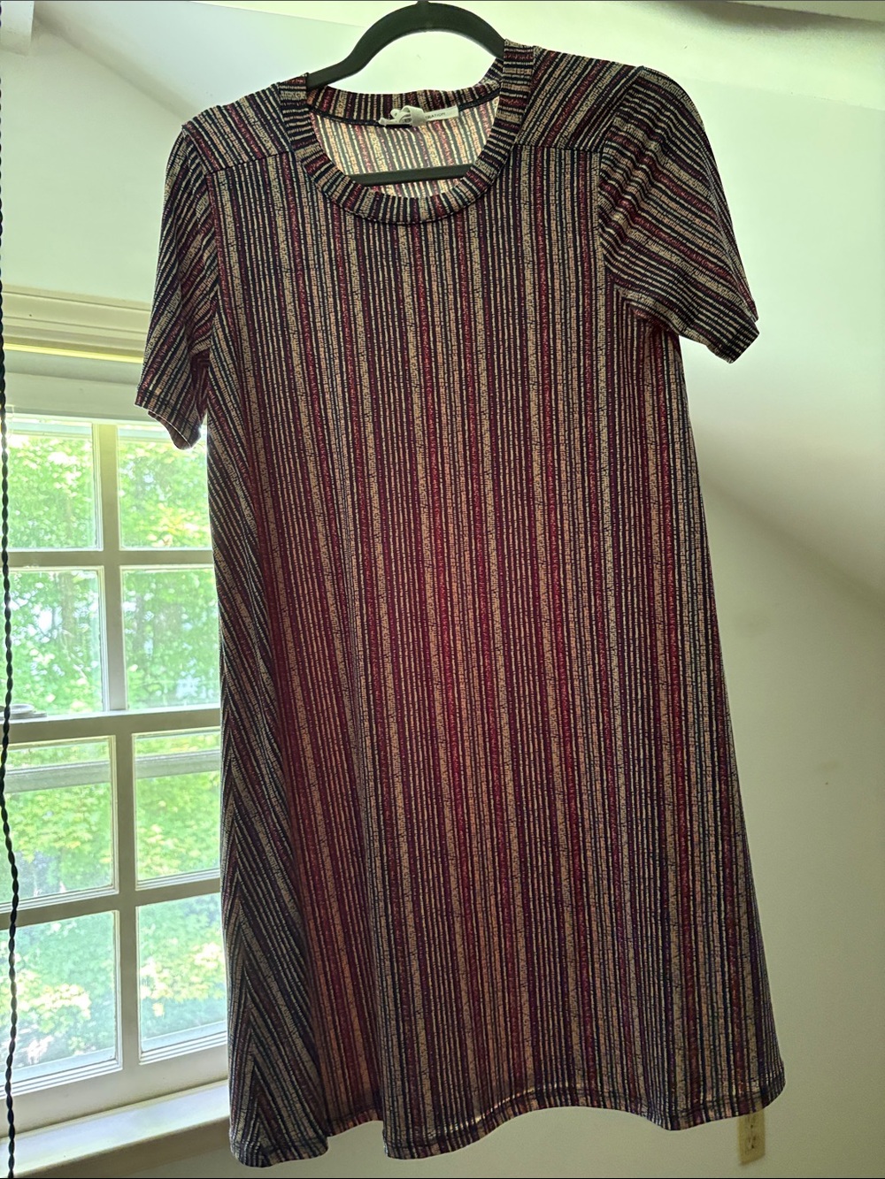BCBGeneration Striped Shift Dress in Burgundy, Black and Cream - Small